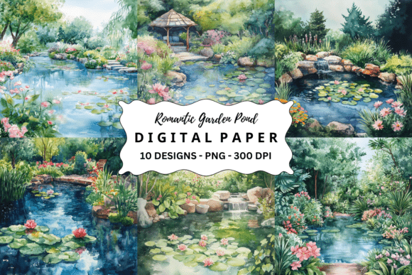 Download Romantic Garden Pond Digital Background - Digital background Collection